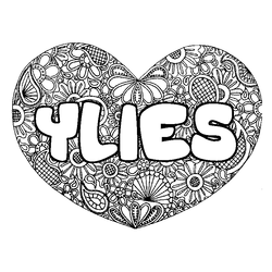 Coloraci&oacute;n del nombre YLIES - decorado mandala de coraz&oacute;n