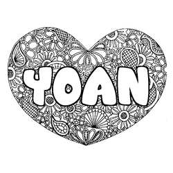 Coloraci&oacute;n del nombre YOAN - decorado mandala de coraz&oacute;n