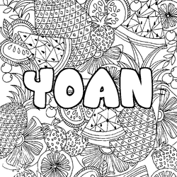 Coloraci&oacute;n del nombre YOAN - decorado mandala de frutas