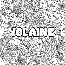 Coloraci&oacute;n del nombre YOLAINE - decorado mandala de frutas