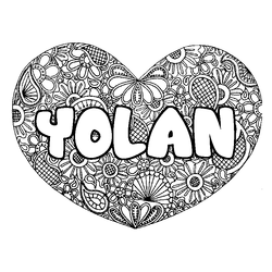 Coloraci&oacute;n del nombre YOLAN - decorado mandala de coraz&oacute;n