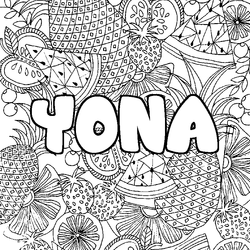 Coloraci&oacute;n del nombre YONA - decorado mandala de frutas