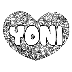 Coloraci&oacute;n del nombre YONI - decorado mandala de coraz&oacute;n