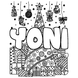 Coloraci&oacute;n del nombre YONI - decorado &aacute;rbol de Navidad y regalos