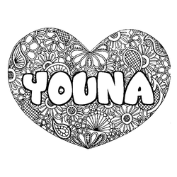 Coloraci&oacute;n del nombre YOUNA - decorado mandala de coraz&oacute;n