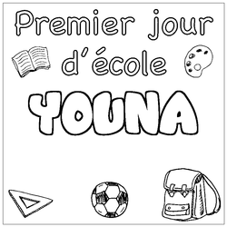 Coloraci&oacute;n del nombre YOUNA - decorado primer d&iacute;a de escuela