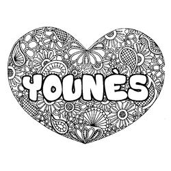 Coloraci&oacute;n del nombre YOUN&Egrave;S - decorado mandala de coraz&oacute;n