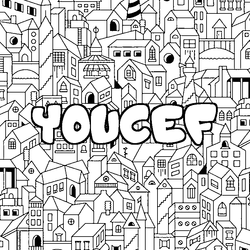 Coloraci&oacute;n del nombre YOUCEF - decorado ciudad