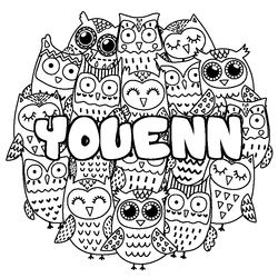 Coloraci&oacute;n del nombre YOUENN - decorado b&uacute;hos