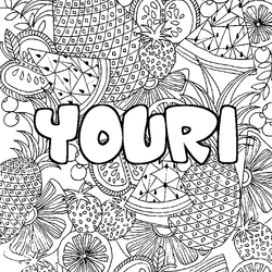 Coloraci&oacute;n del nombre YOURI - decorado mandala de frutas