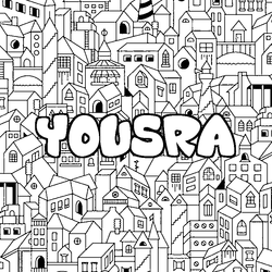 Coloraci&oacute;n del nombre YOUSRA - decorado ciudad
