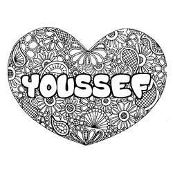 Coloraci&oacute;n del nombre YOUSSEF - decorado mandala de coraz&oacute;n