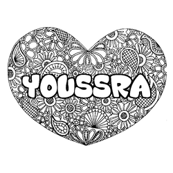 Coloraci&oacute;n del nombre YOUSSRA - decorado mandala de coraz&oacute;n