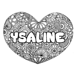 Coloraci&oacute;n del nombre YSALINE - decorado mandala de coraz&oacute;n