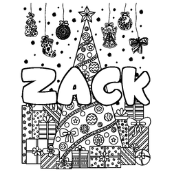Coloraci&oacute;n del nombre ZACK - decorado &aacute;rbol de Navidad y regalos