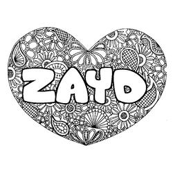 Coloraci&oacute;n del nombre ZAYD - decorado mandala de coraz&oacute;n