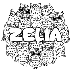 Coloraci&oacute;n del nombre ZELIA - decorado b&uacute;hos
