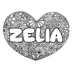 Coloraci&oacute;n del nombre ZELIA - decorado mandala de coraz&oacute;n