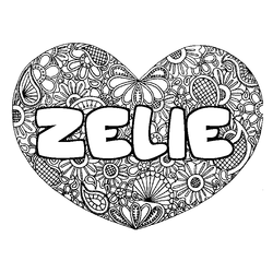 Coloraci&oacute;n del nombre ZELIE - decorado mandala de coraz&oacute;n