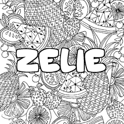 Coloraci&oacute;n del nombre ZELIE - decorado mandala de frutas