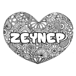 Coloraci&oacute;n del nombre ZEYNEP - decorado mandala de coraz&oacute;n