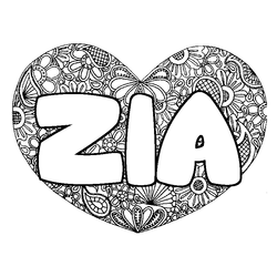 Coloraci&oacute;n del nombre ZIA - decorado mandala de coraz&oacute;n