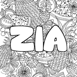 Coloraci&oacute;n del nombre ZIA - decorado mandala de frutas