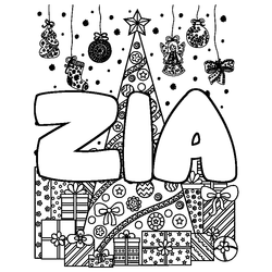 Coloraci&oacute;n del nombre ZIA - decorado &aacute;rbol de Navidad y regalos