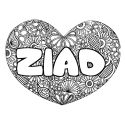 Coloraci&oacute;n del nombre ZIAD - decorado mandala de coraz&oacute;n