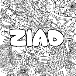 Coloraci&oacute;n del nombre ZIAD - decorado mandala de frutas