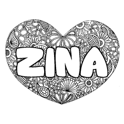 Coloraci&oacute;n del nombre ZINA - decorado mandala de coraz&oacute;n