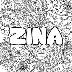 Coloraci&oacute;n del nombre ZINA - decorado mandala de frutas