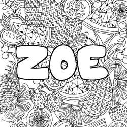 Coloraci&oacute;n del nombre ZOE - decorado mandala de frutas