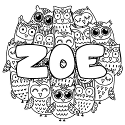 Coloraci&oacute;n del nombre ZOE - decorado b&uacute;hos