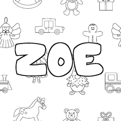 Coloraci&oacute;n del nombre ZOE - decorado juguetes