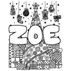 Coloraci&oacute;n del nombre ZOE - decorado &aacute;rbol de Navidad y regalos