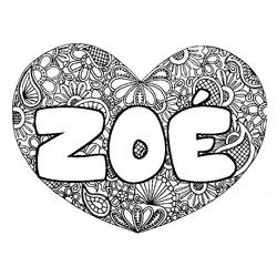Coloraci&oacute;n del nombre ZO&Eacute; - decorado mandala de coraz&oacute;n