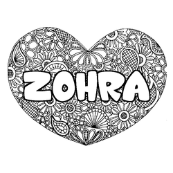 Coloraci&oacute;n del nombre ZOHRA - decorado mandala de coraz&oacute;n