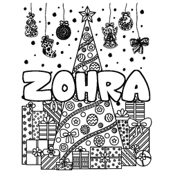 Coloraci&oacute;n del nombre ZOHRA - decorado &aacute;rbol de Navidad y regalos